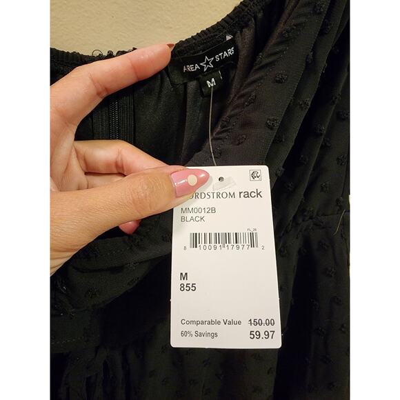 Area Stars off the Shoulder Ruffle Dot Print Dress in Black - Picture 3 of 8